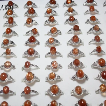 

1ring/set Free shipping AKAC natural Golden sunstone S925 stering silver adjustable ring for women men send randomly