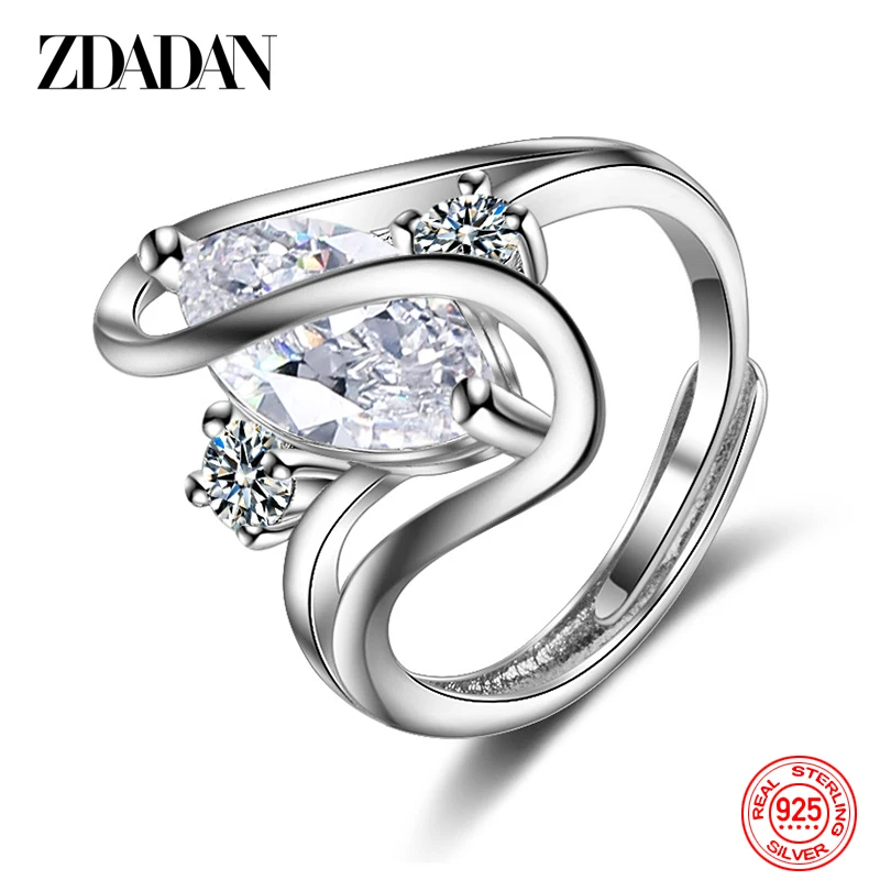 

ZDADAN 925 Sterling Silver Oval Zircon Adjustable Ring Women Fashion Retro Jewelry Party Gift