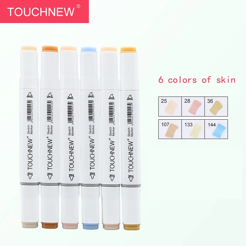 TouchFIVE маркер ручка набор 40/60/80/168 Цвет анимация маркер для рисования с двумя головками рисунок художественная кисть ручки на спиртовой основе с 6 подарки - Цвет: W6thSkin6color