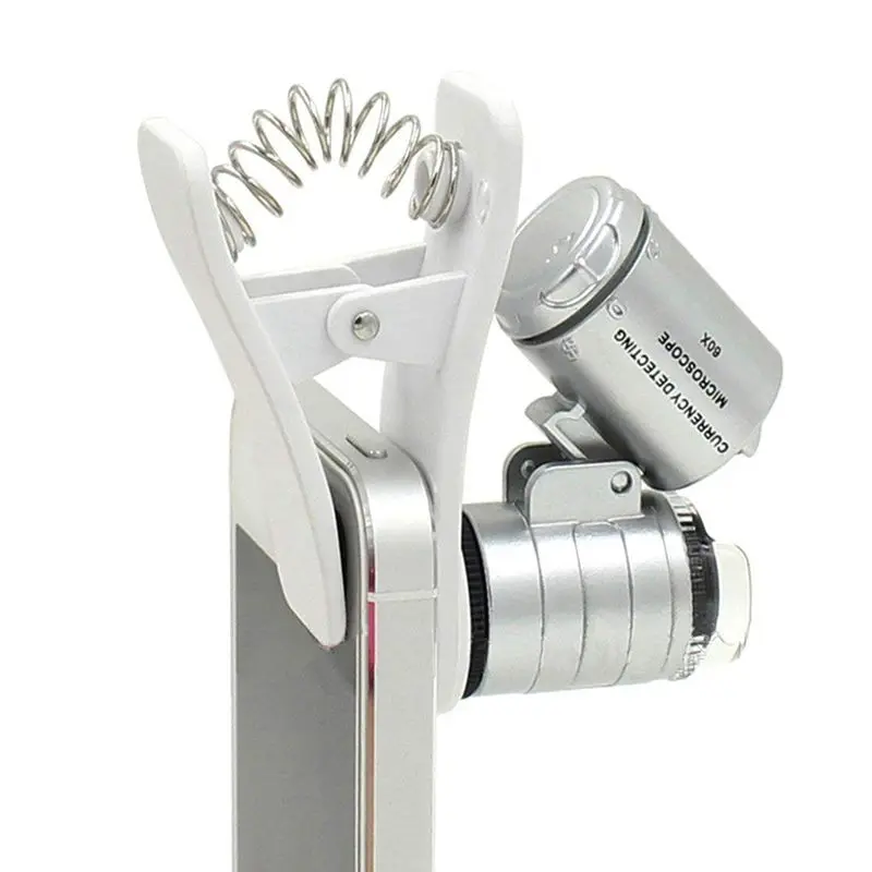 1Pcs Universal 3LEDs Clip Mobile Phone Microscope Magnifier Micro-Lens 60X Optical Zoom Telescope Camera Lens