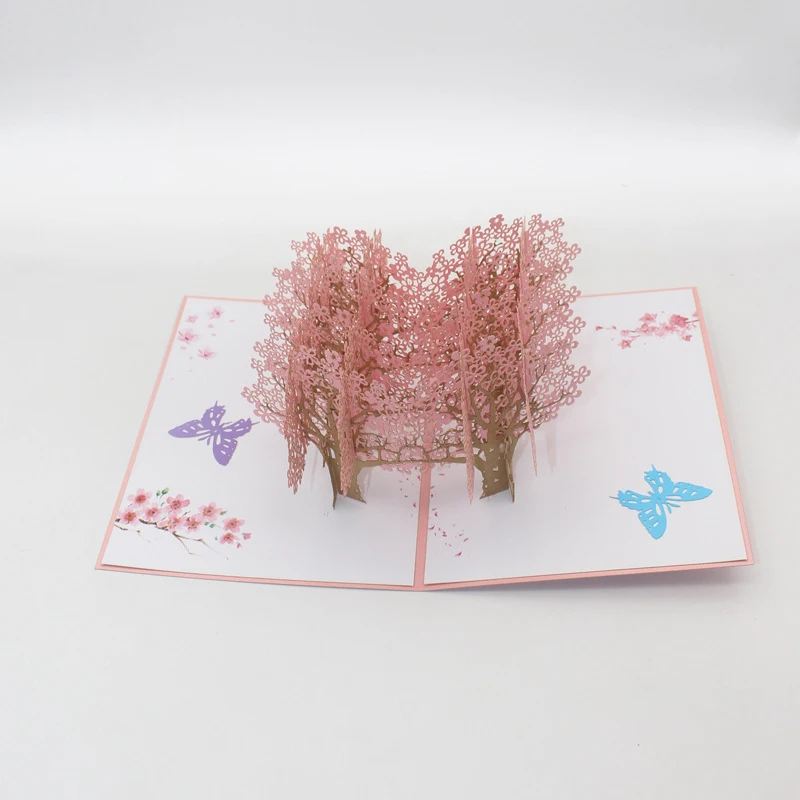  3D Handmade Butterfly Pink Sakura Forest Paper Invitation Greeting Card Wedding Party Valentine's D - 4.00031E+12
