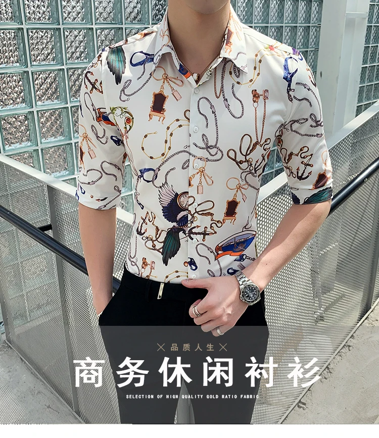 Брендовая мужская рубашка с коротким рукавом Camisa, модная повседневная приталенная рубашка, летняя Дизайнерская одежда для клубной вечеринки, выпускного вечера