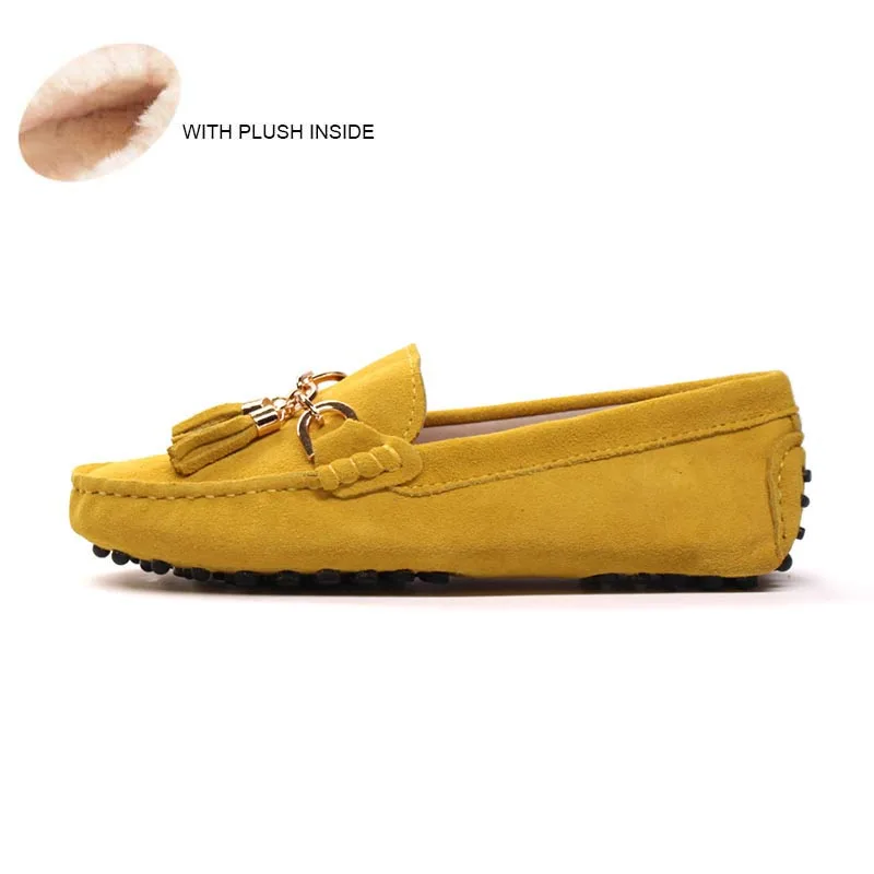 YELLOW MIYAGINA/Новинка года; повседневная женская обувь; женские лоферы из натуральной воловьей кожи; мокасины; модная женская обувь на плоской подошве без застежки - Цвет: YELLOW