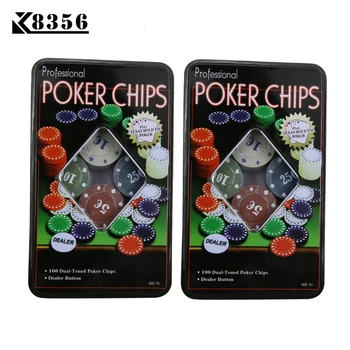 

K8356 2Sets/Lot Quality Casino Set Texas Poker Chips 100 pieces Game Tokens fine Plastic Chips 1/5/10/25 EURO Four Par Dealer