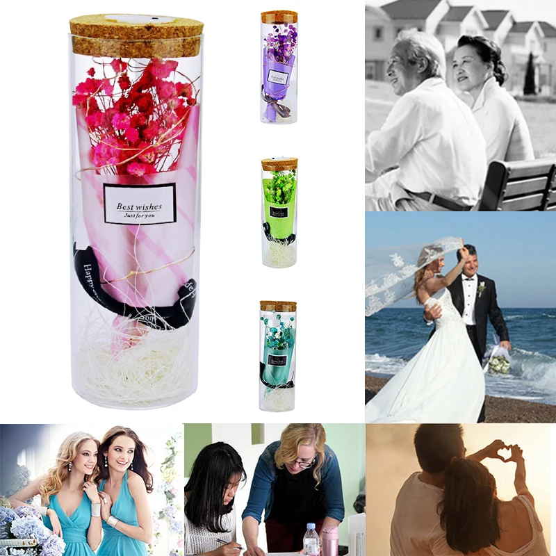 

Babysbreath Immortal Flowers Babybreath Dry Flower Wishing Bottle Valentine Gift Glass LED Light Mother'S Day Home Ornament