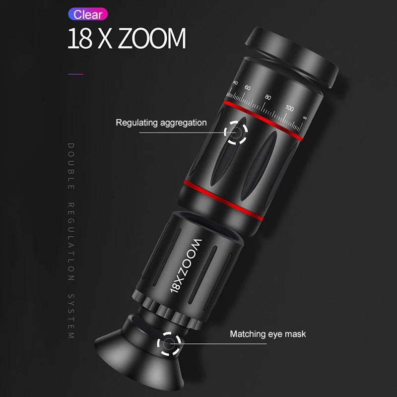 18X Zoom Telephoto Lens 4K HD Monocular Telescope Phone Camera Lens for iPhone Xs Max XR X 8 7 Plus Samsung Smartphone Mobile