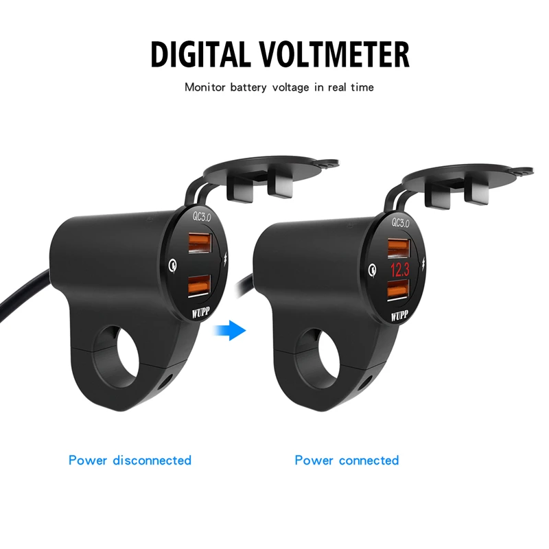 MoFlyeer металла 12V мотоциклов Водонепроницаемый Quick Charge QC3.0 Dual USB быстрой Зарядное устройство Мощность адаптер Светодиодный переключатель вольтметра для мобильного телефона