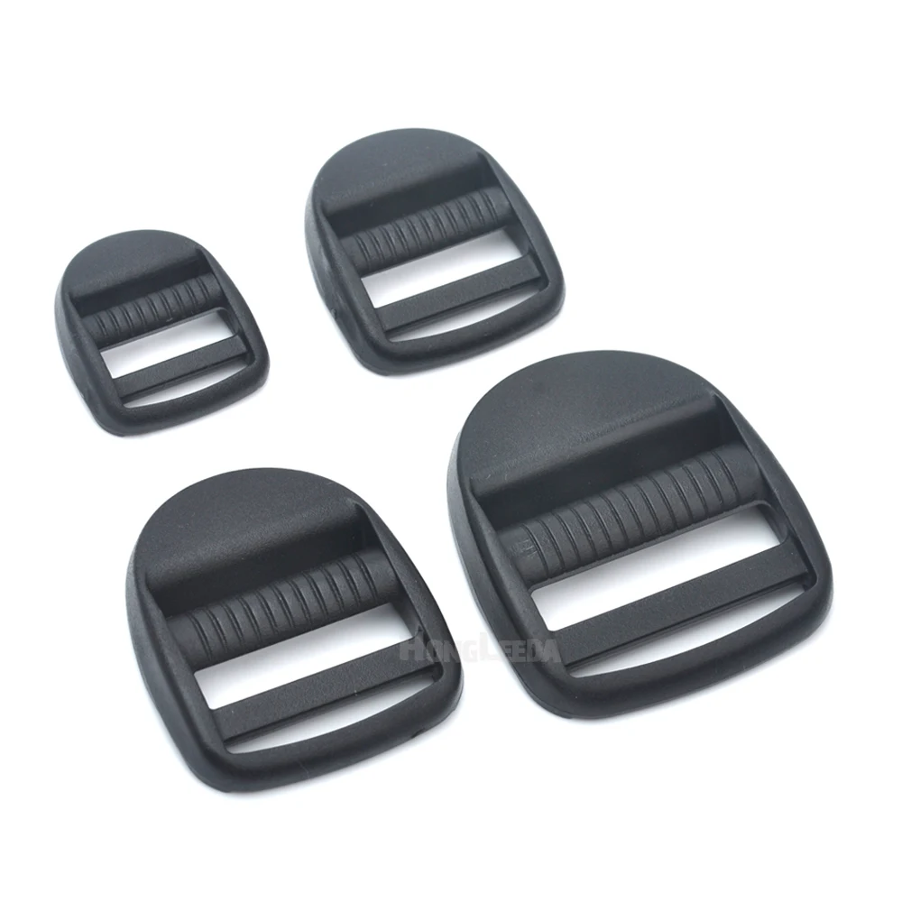 50pcs/lot black POM plastic adjustable buckles 4 sizes Tri Glide slider buckles rings backpack straps webbing buckle HLD/M476