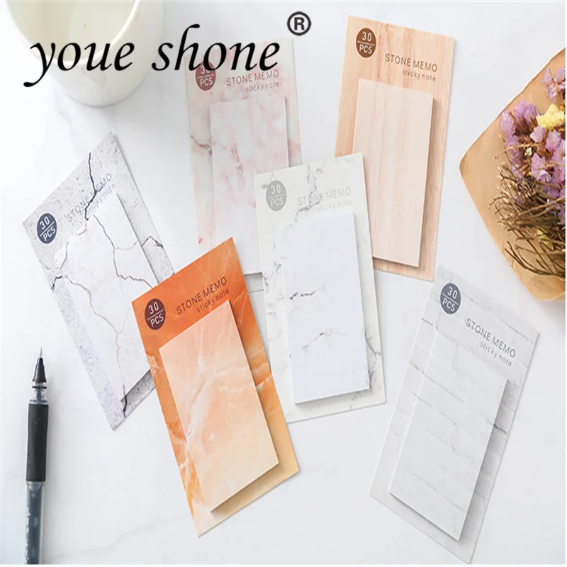 

1PC=30shetts Creative Marble Color Self Adhesive Memo Pad Stone Style Sticky Notes Bookmark School Office Stationery Supply