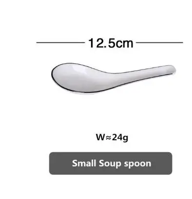 Small Spoon Керамические обеденные тарелки, белые блюда, черная инкрустация, кухонная посуда, блюда для еды, рисовый салат, лапша, миска, суп, кухонные принадлежности - Цвет: Small Spoon