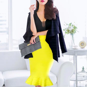 

2020 New Knee Length Fishtail Sexy Party Night Pencil Bandage Skirt Woman Elastic Bodycon