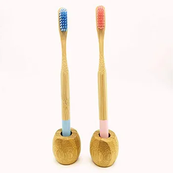 

1/2 pcs Home Natural Organic Bamboo Toothbrush Holder (Round) Biodegradable Eco-Friendly Tooth Brush Bathroom Stand for Bathroom