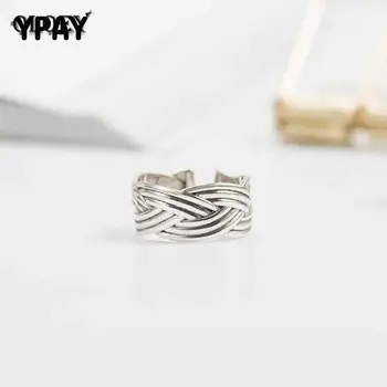 

YPAY Vintage Twist Open Rings for Women 100% Genuine 925 Sterling Silver Finger Ring High Quality Fine Jewelry Gifts YMR302