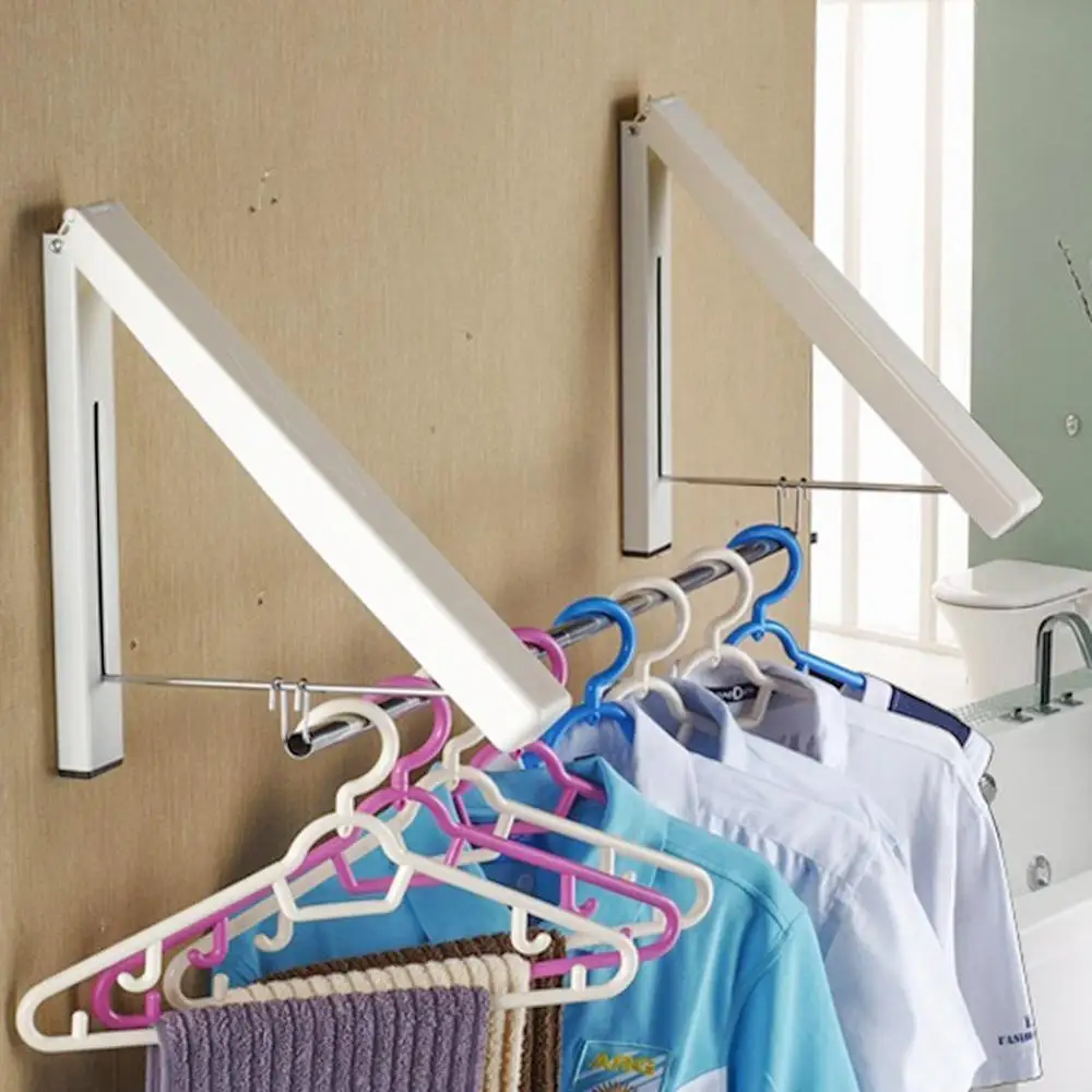 

Folding Retractable Indoor Wall Clothes Hangers Organizer Rack Suit Clothes For Scarf Towel Waterproof Belt Drying Towel I3M8