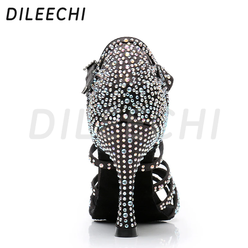DILEECHI/Женская обувь; вечерние туфли; туфли для латинских танцев; черные туфли для женщин; Танцевальная обувь для сальсы; атласная обувь на Кубинском каблуке 9 см; мягкая подошва