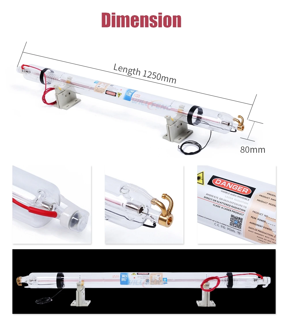 SUNTEC YL R3 80W CO2 Laser Tube Length 1250MM Dia. 80mm for CO2 Laser Engraving Cutting Machine With Wooden Case Box Packing