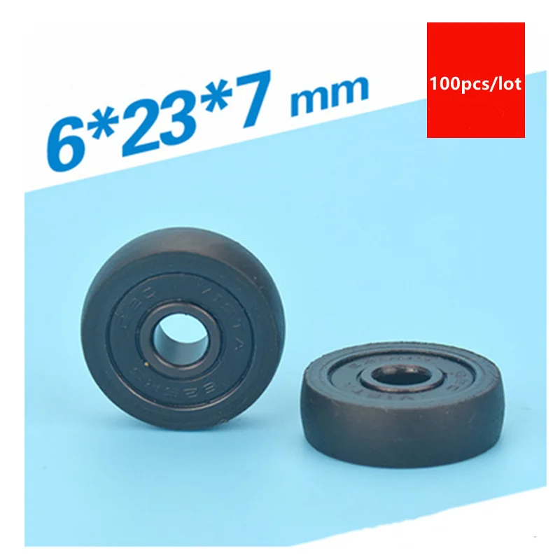 

100pcs circular arc Plastic coated bearing 626RS 626 6*23*7mm low noise guide wheel black POM nylon wrapped roller wheel