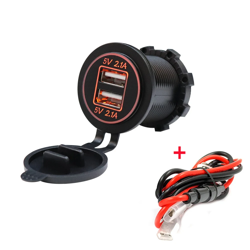 DC 12~ 24V 4.2A DIY водонепроницаемый двойной Переходник USB для зарядки в машине 2.1A+ 2.1A мотоциклетное зарядное устройство с синим, зеленым, красным, белым, оранжевым - Название цвета: Orange 60cm Cable