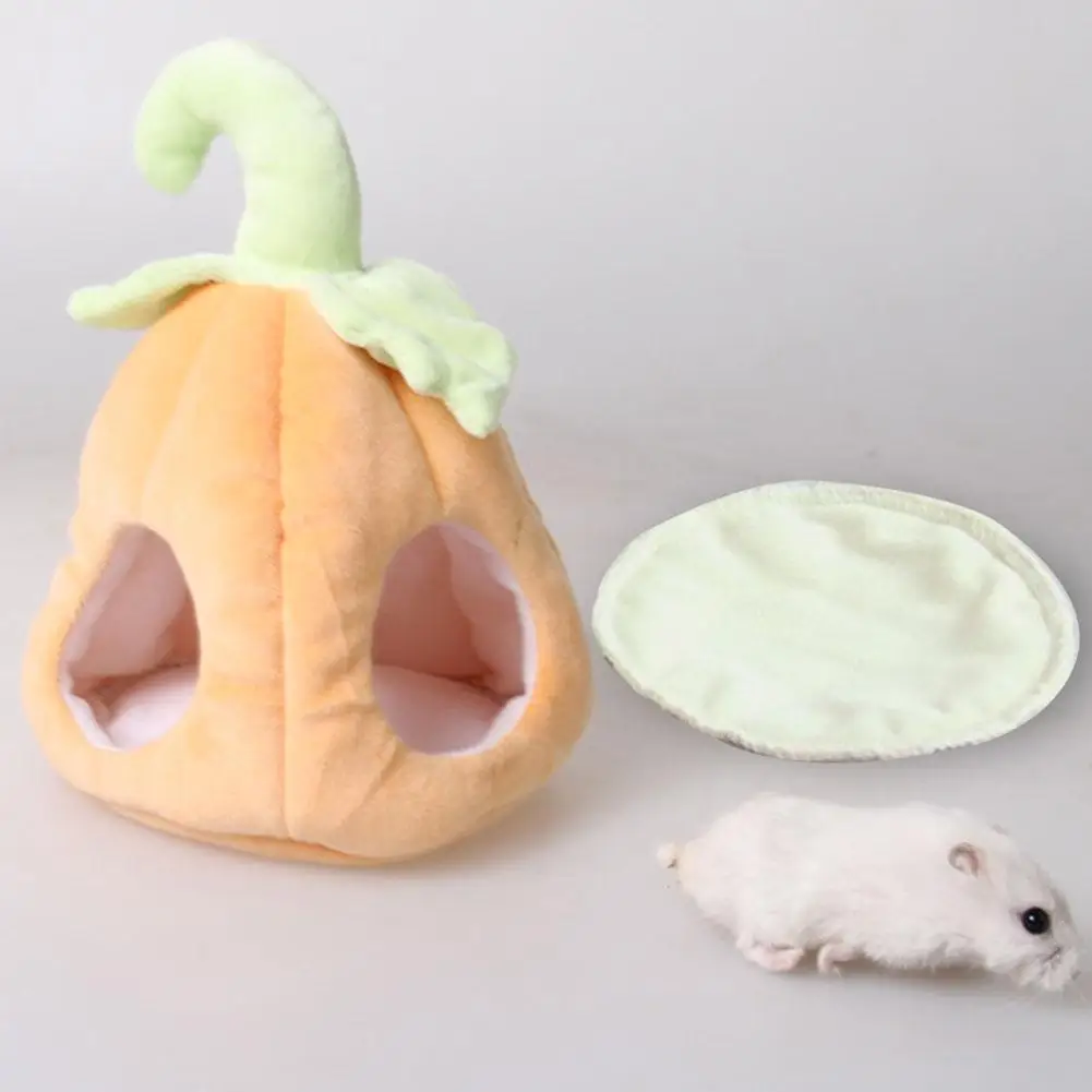 Cute Pumpkin Cotton Bed Hamster Hanging Hammock Warm Long Fleece Removable Mat Washable Pet House for Guinea Pig Hedgehogs 20E