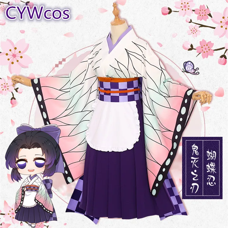 Shinobu Демон убийца Kamado Nezuko Kochou Shinobu Kanroji Mitsuri Kibutsuji Tsuyuri Косплей Костюм наряд горничной женское платье кимоно - Цвет: Shinobu