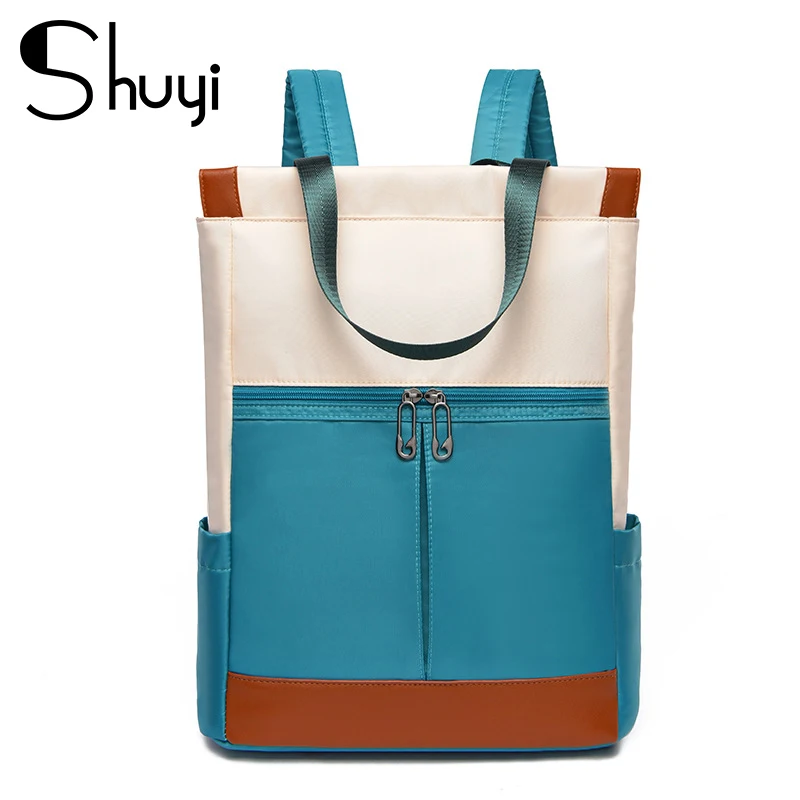 

New Business Women's Backpack Fashion Oxford Cloth Color Matching Ladies Multi-Function Computer Bag Large Capacity Travel Bag