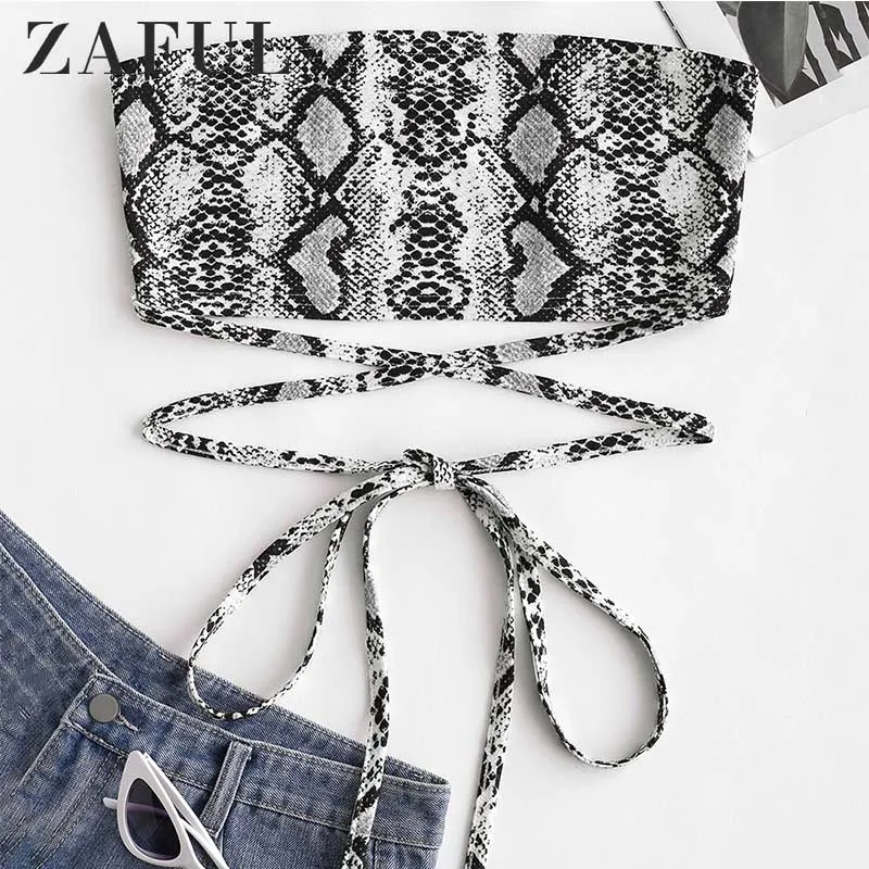 ZAFUL крест накрест змея бандо с принтом укороченный топ леопард без бретелек