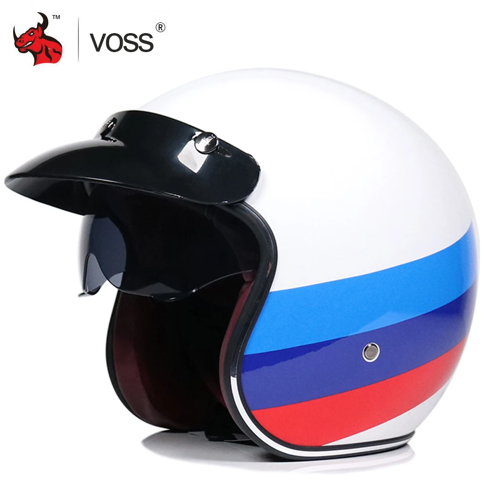 VOSS Ретро мотоциклетный шлем 3/4 с открытым лицом Casco Moto имеет двойные линзы