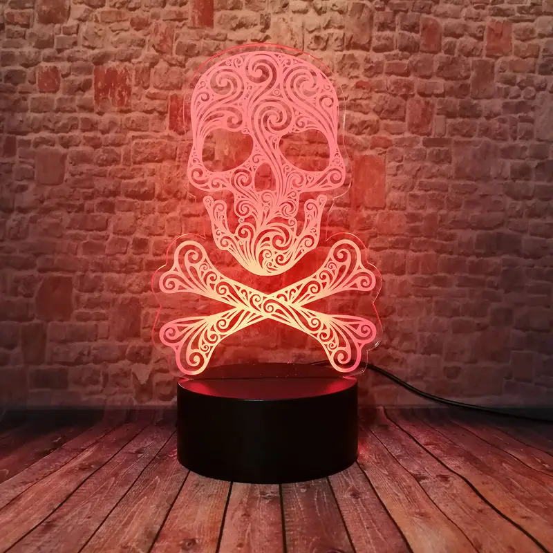 3D иллюзия Светодиодная лампа Красочный мигающий спальный ночник модель череп фигурки и игрушки