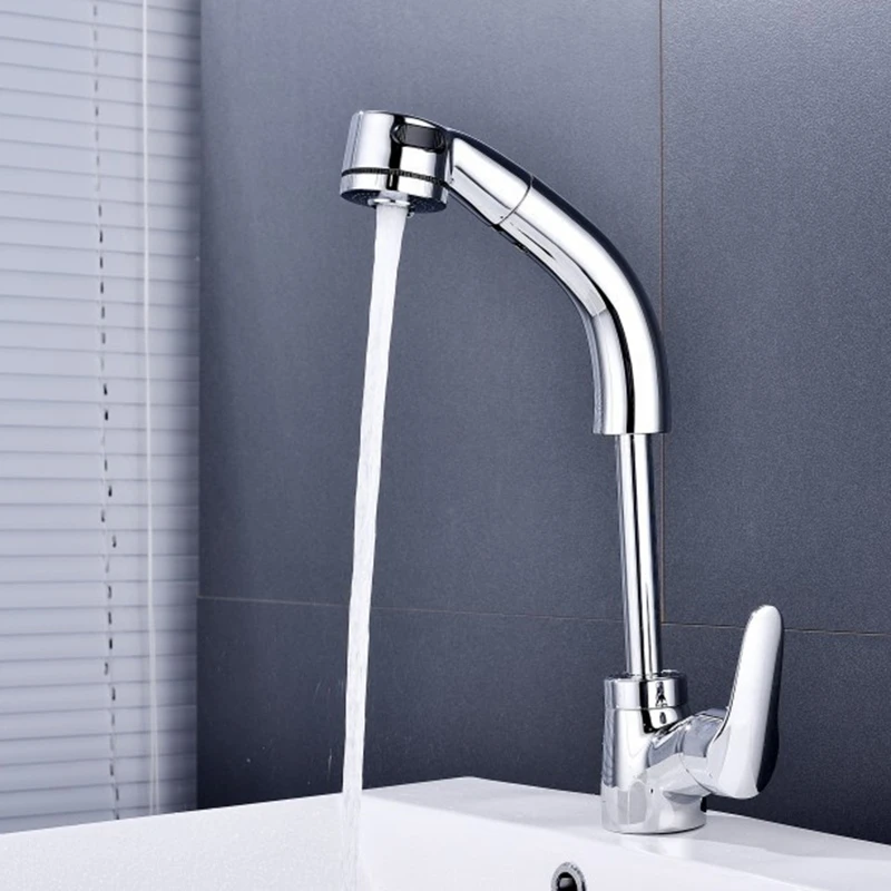 Bathroom Basin Faucet with Pull Down Sprayer Single Handle Mixer Tap Hot and Cold Water Faucet Kitchen Telescopic Lifting Faucet