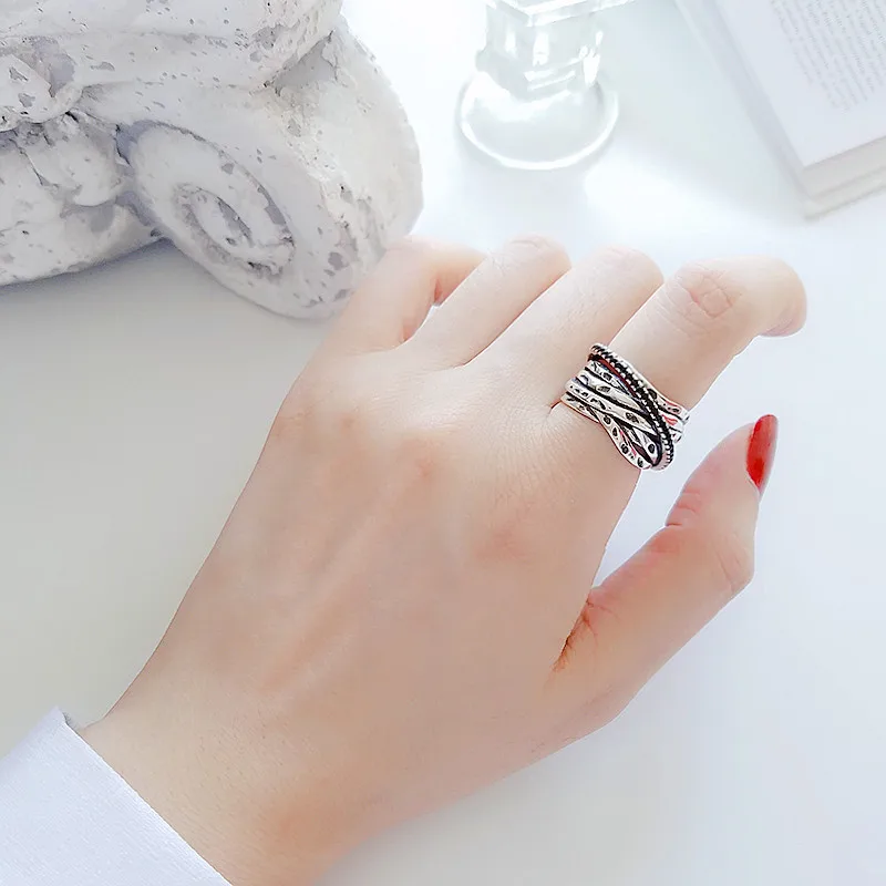 DreamySky Bijoux Boho 925 пробы серебряные геометрические кольца оригинальной формы для женщин Подарки большие Регулируемые кольца на палец