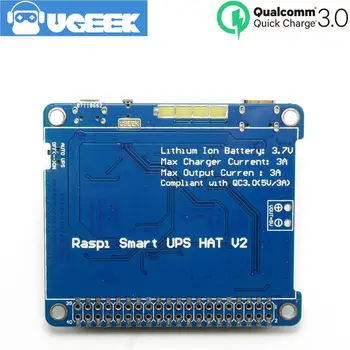 

UGEEK UPS 2 HAT with Battery for Raspberry 4B/3B+/3B|support 3A Charger/Current output|Compliant with Quick Charge QC3<5V/3A>