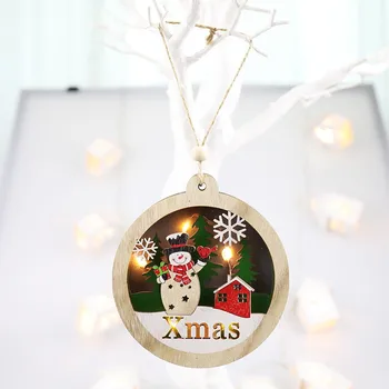 

Christmas Wooden Luminous Bell Ornaments Christmas Hollow Old Man Snowman Hanging Pendants Christmas Home Decorations
