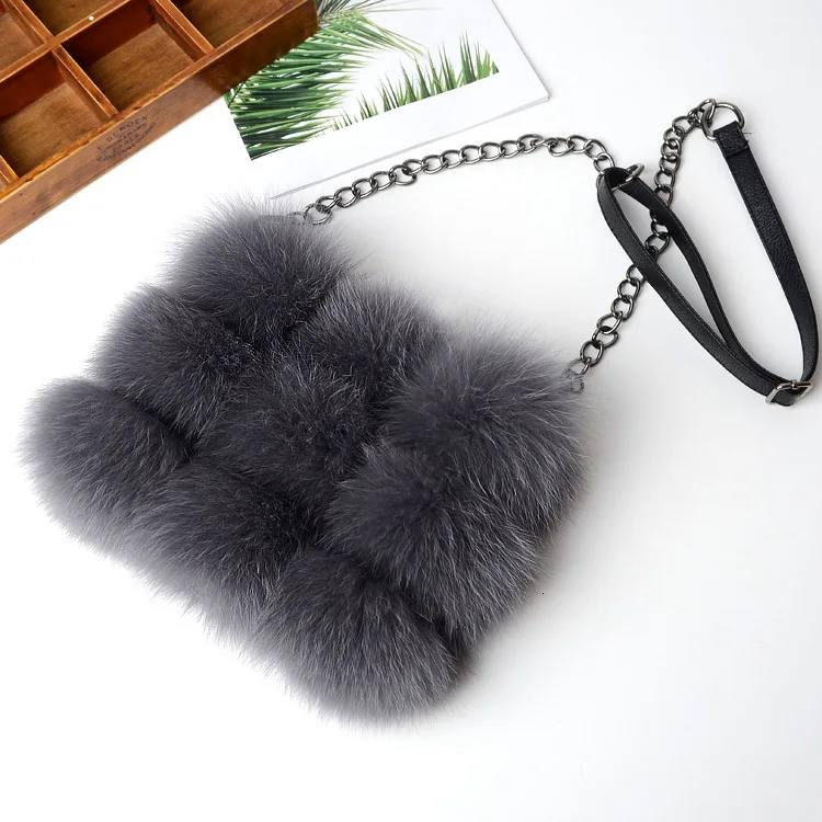 Dark gray Модная женская меховая сумка женская сумка из натурального меха лисы Роскошная Брендовая женская меховая сумка с цепочкой одна диагональная посылка горячая распродажа - Цвет: Dark gray