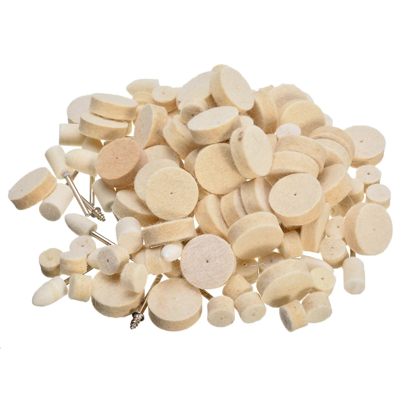 129Pcs White Felt Wool Polishing Grinding Buffing Pad Practical Wool Polishing Wheel Set For Metal Polishing Cleaning Tools