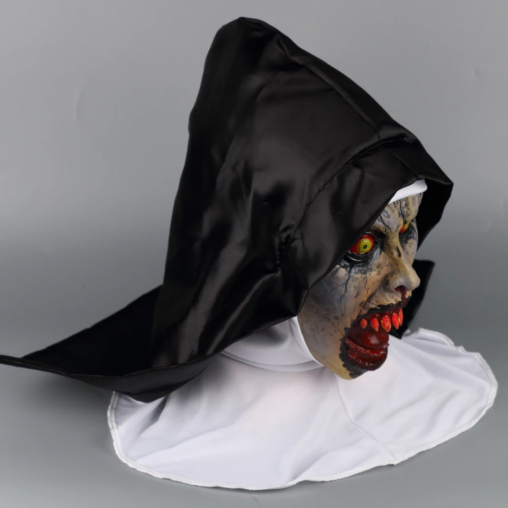 2018 The Nun Horror Mask Cosplay Valak Scary Latex Masks with Headscarf Veil Hood Full Face Helmet Horror Costume Halloween Prop (8)