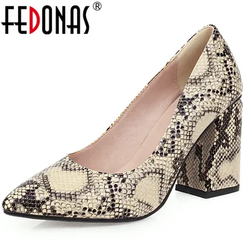 

FEDONAS 2020 High Quality Square Heeled Women Party Prom Pumps Sexy Color Mixing Casual Spring Claasic New Shoes Woman