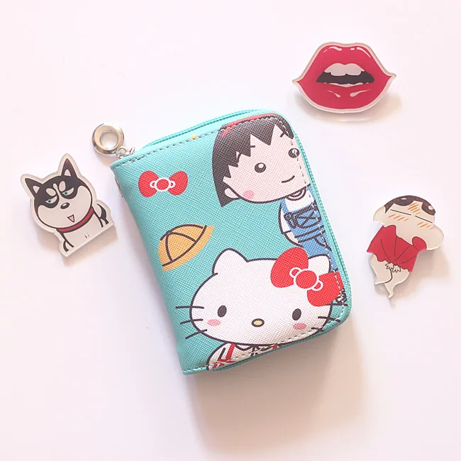 Милый бумажник кошелек для денег Chi-bi Maruko, милый мягкий кожаный мини-кошелек для девочек, держатель для карт на молнии, кошелек для монет - Цвет: Синий
