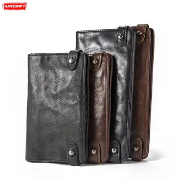 

Retro Mobile Phone Bag Men's Wallets Document Passport Bag Travel Multi-card Sheepskin Clutch Bags Wallets Long Genuine Leather