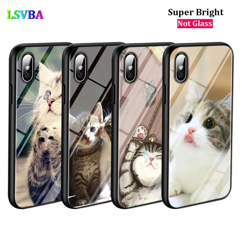 Black Cover Sleeping Kitten Cat for iPhone 11 11Pro X XR XS Max 8 7 6 6S Plus 5S 5 SE Glossy Phone Case | Мобильные телефоны и