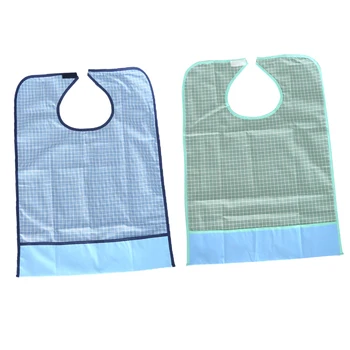 

2pcs Plaid Adult Mealtime Bib Protector Disability Aid Dining Clothes Washable Eating Bib