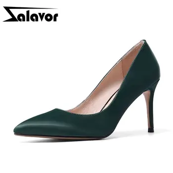 

ZALAVOR Real Leather Women Pumps Party Wedding High Heel Shoes Women Office Work Shallow Dress Pumps Footwear Size 33-40
