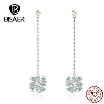 

BISAER Stud Earrings Real 925 Sterling Silver Widmill Shape Long Earrings for Women Clear Cubic Zirconia Fashion Jewelry HVE182