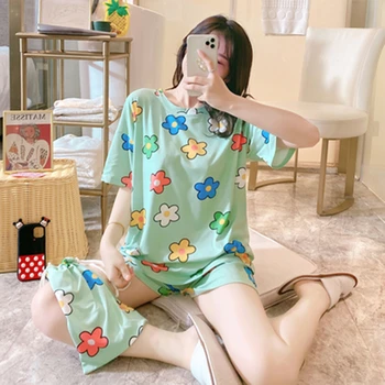 

2020 Caiyier New Women's Pajamas Set Pajamas Set Two-Piece Cartoon T-shirt+Shorts Pajamas Cute Caiyier Girls Pajamas Home