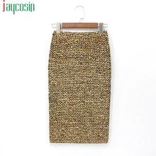 Женская трикотажная юбка, расшитая блестками, тонкая, одноцветная, модная, свободная, женская, эластичная, приталенная юбка, повседневная, для девушек, размера плюс, юбка-карандаш