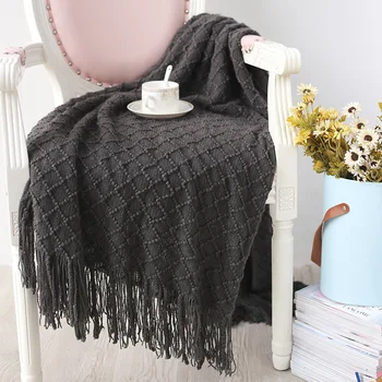 

Knitted Throw Travel Blanket Grey Yellow Black Grey Sofa Throw Blanket Tassels Air Condition Blanket Diamond Acrylic 130x170cm