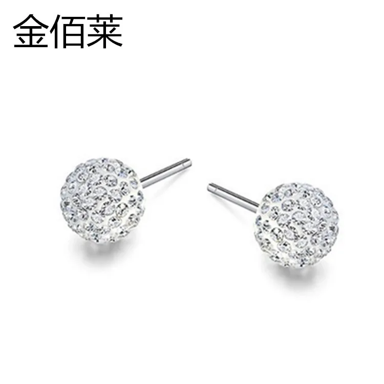 

S925 Fine Silver Shambhala Diamond Ball Ear Stud Super Shiny Crystal Ball Earrings Circle Full of Crystals Clay Accessories