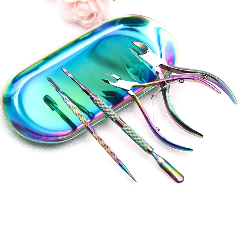 

Stainless Steel Cuticle Clippers Nippers Rainbow Dead Skin Metal Nail Art Remover Scissors Manicure Tools Cleaner Set
