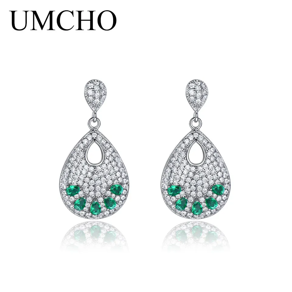 ZEUJ099E-1 UMCHO, Твердое Серебро, 925, ювелирное изделие, в форме капли, создано, нано, Небесно голубой топаз, клипсы, серьги для женщин, подарки на день рождения, подвески, хорошее ювелирное изделие - Цвет камня: ZEUJ099E-1