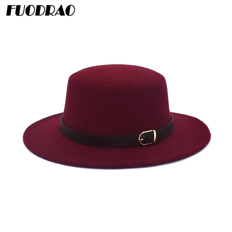 

FUODRAO New Fedora Hat Women Winter Autumn Vintage Wide Brim Felt Wool Bowler Hats Man Jazz Hat Black Red Hat P25