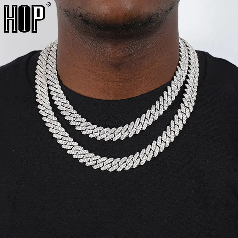 

Hip Hop 10MM 2 Row Heavy Cuban Prong Chain Bling Iced Out Box Buckle Copper Setting AAA+ Cubic Zirconia Necklace For Men Jewelry
